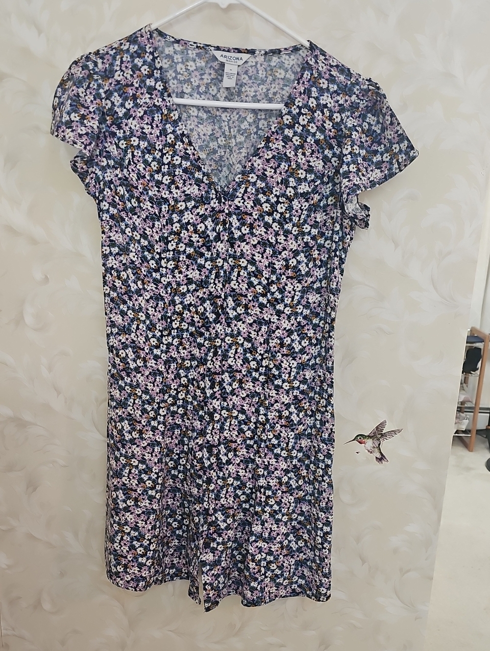 Arizona Jean Company Navy Floral V-Neck Short Sleeve Dress